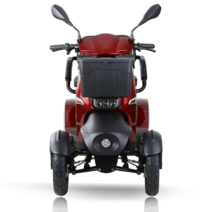 Voorzijde scootmobiel met ruime afsluitbare bagagemand