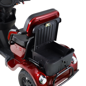 Achterzijde scootmobiel met afsluitbare opbergkoffer
