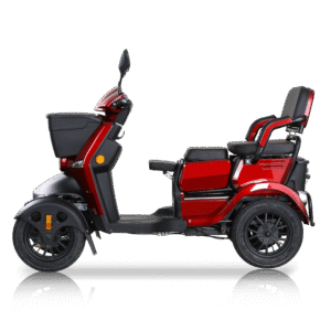 Zijaanzicht 3-persoons scootmobiel 25 km/u met vier wielen